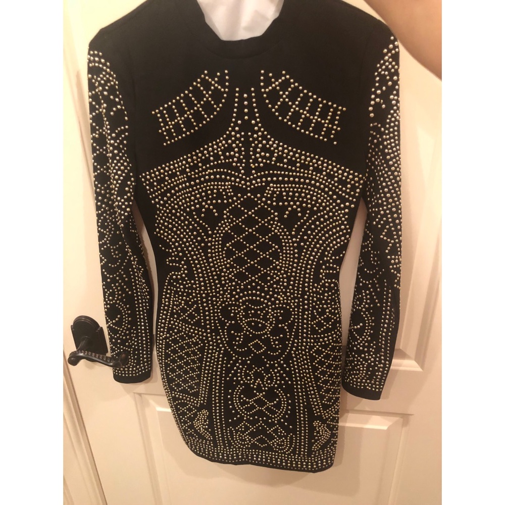 NWOT Gold Embellished tight black dress